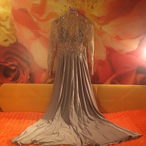 Floor length see through tan gown with gold - Picture 4 of 4